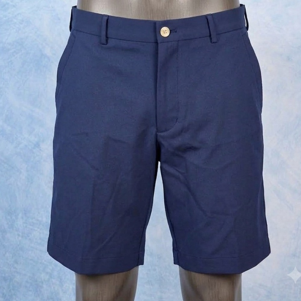 Peter Millar Mens Navy Blue Performance Golf Shorts Size 30 Flat Front Casual